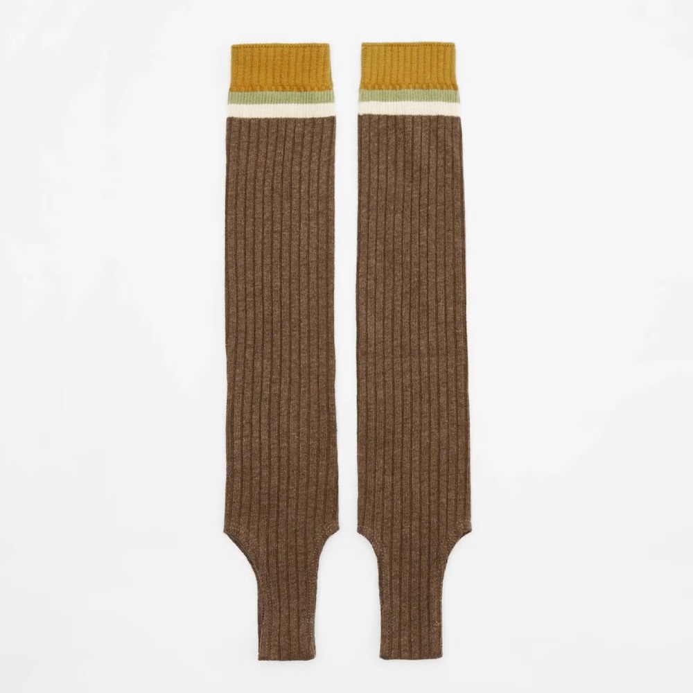 Zara Brown Ribbed Women's Socks with Yellow and White Accents